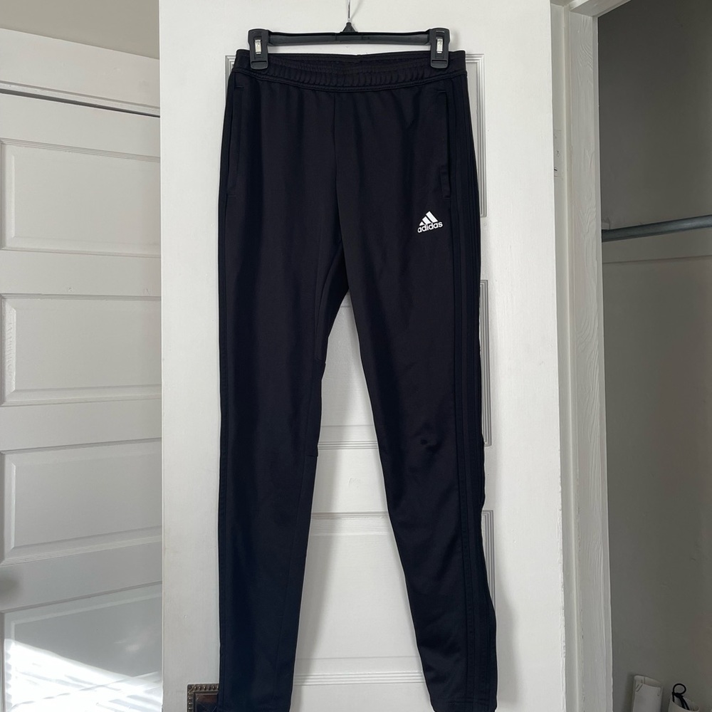 Adidas three stripe black on black pants